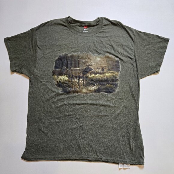 Hanes X Temp Tee Shirt Men XL Wildlife Deer Outdoor Nature Leader Buck Green VT - Picture 1 of 7